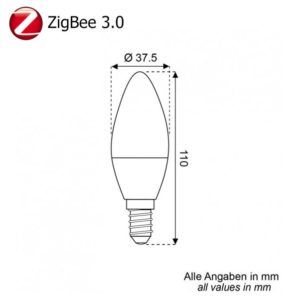 LED Lampe ZigBee 3.0  RGB+CCT 2200-6500K E14 4W 250-300lm 100-240V