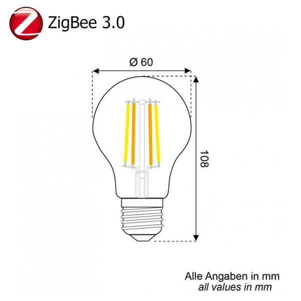 LED Lampe ZigBee 3.0  RGB+CCT 2200-6500K E27 7W 700-800lm 220-240V