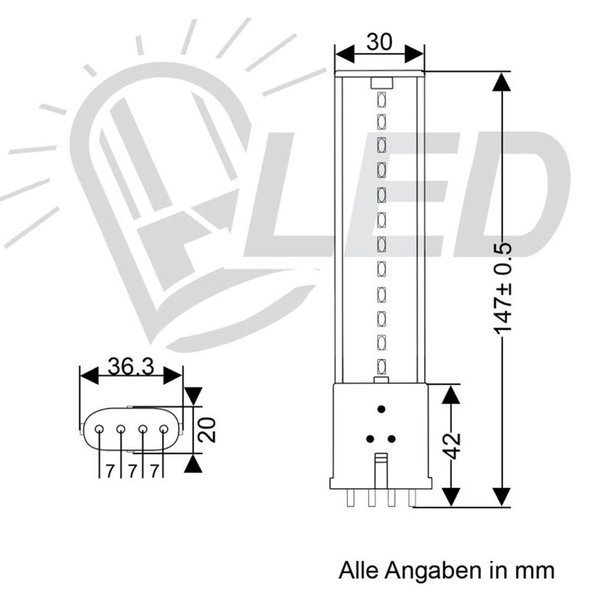 LED Kompaktleuchtstofflampe 2G7 6W 600lm 4000K Neutralweiß 180-260V AC, 180-269V DC