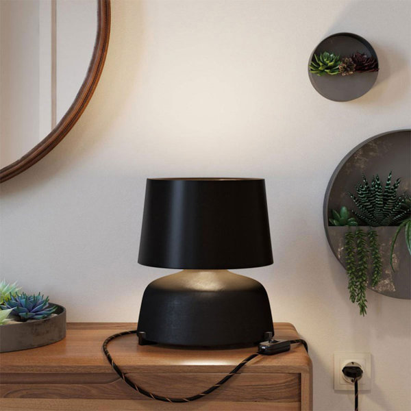 Lampenschirm Athena aus Stoff für Fassung E27 für Tischleuchten Schwarz