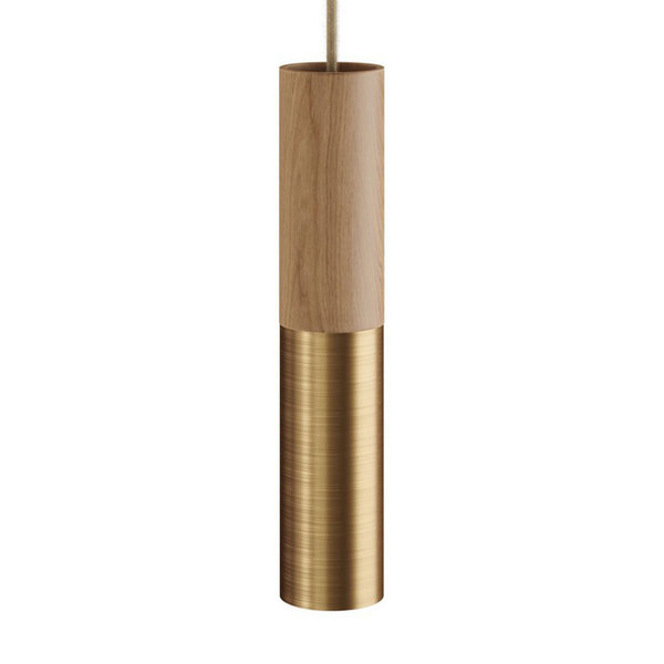 Tub-E14 Rohr aus Holz und Metall für Strahler Lampenschirm mit Lampenfassung E14 Holz/Bronze
